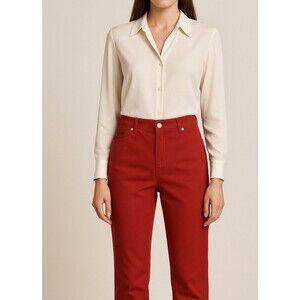 Escada Womens Denim Red Pants Size 44 /12 USA Straight Leg High Rise Luxury